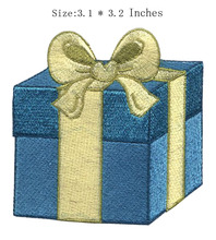 The gift box 3.1"wide embroidery patch  for blue fabric/color bar/beautiful 2024 - buy cheap
