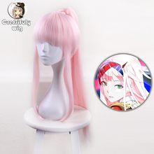 Peluca de cabello sintético para Cosplay, pelo largo ZERO TWO rosa con un Clip, coleta de Anime, 65cm, DARLING in the FRANXX 02 2024 - compra barato