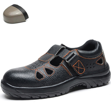 Sapatos de segurança para homens, tênis respirável de couro com reforço de aço, solado de cano médio e antiderrapante, tamanhos 36 a 46 2024 - compre barato
