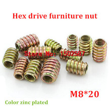 50pcs/lot M8*20 Color Zinc Coated Pass-Through Furniture Nut  Internal External Thread Screw For Wood Insert Nut 2024 - buy cheap