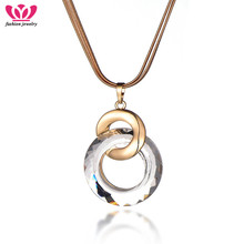 Двойные золотые круги ожерелья для женщин, ожерелье с кристаллами, трендовая цепь для свитера, модные украшения, вечерние, подарок, новинка, оптовая продажа 2024 - купить недорого