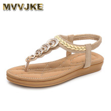 Mvvjke verão feminino sandálias casuais sapatos mulher bohemia cristal flip flop retro gladiador sandálias de praia 2024 - compre barato