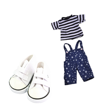 18inch Dolls T-shirt Shoulder Strap Pants and Canvas Shoes Set Outfit for   Doll Dress up Girl Gifts 2024 - buy cheap