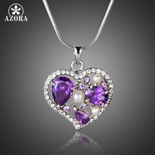 AZORA Purple CZ With Tiny Stellux Austrian Crystal Surround Hear Pendant Necklace for Valentine's Day Gift TN0158 2024 - buy cheap