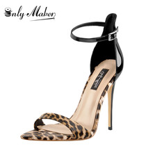 Onlymaker feminino peep toe 12cm tornozelo cinta de leopardo pontiagudo sandálias stilettos festa saltos finos sandálias de verão 2024 - compre barato
