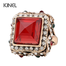 Kinel anel grande joia vintage cor ouro antigo luxuoso anéis de cristal para mulheres lndia estilo boêmio joias 2024 - compre barato