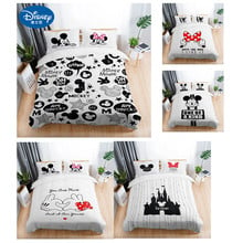 Conjunto de cama do mickey mouse 3 pçs, preto, branco, crianças, edredom, capa de edredom, casamento, conjunto adulto, lençóis de cama dupla, presente 2024 - compre barato