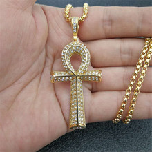 Men's Egyptian Ankh Cross Pendant With Stainless Steel Chain And Iced Out Bling Full Rhinestones Necklace Hip Hop Egypt Jewelry 2024 - buy cheap
