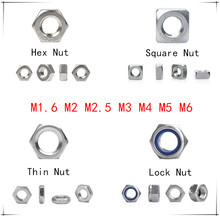 Stainless Steel DIN934 Hex Nut M1.2/M1.6 DIN985 Nylon Lock Nut M2 DIN439 Thin Nut M3 DIN557 Square Nut M4/M5/M6 Metric thread 2024 - buy cheap