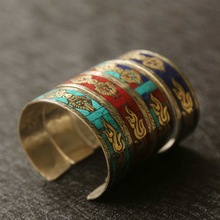 Venda quente novo-frete grátis tibete nepal estilo popular jóias artesanal tibetano prata turquesa pulseira vajra abertura 2024 - compre barato