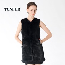 New Real Natural de Pele de Coelho Colete Longo para as mulheres de alta moda marca TonFur Real rabbit fur vest longo Frete Grátis DFP535 2024 - compre barato