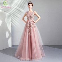 SSYFashion New Luxury Lace Sleeveless Evening Dress Banquet Elegant Dark Pink Appliques Beading Floor-length Formal Prom Gowns 2024 - buy cheap