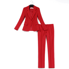 OL-traje profesional de 2 piezas para mujer, chaqueta ajustada con temperamento, traje rojo, nueve pantalones, dos conjuntos 2024 - compra barato