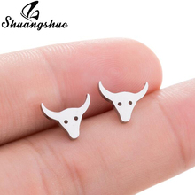 Shuangshuo Korean Style Bull Horn Stainless Steel Earrings for Women Animal Stud Earrings Female Jewelry Accessories kolczyki 2024 - buy cheap