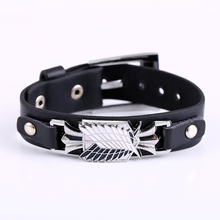 J Store Anime Attack on Titan Silver Alloy Scout Regiment Bracelet 26cm PU Leather Bracelet For Cosplay Jewelry Pulsera 2024 - buy cheap
