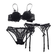 Black Lace Sexy Bra Brief Garter Belt 3pcs/2pcs Set for Female/Lady Solid Color 1/2 Cup Underwire Women's Underwear BRB010 2024 - buy cheap