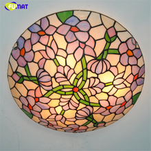FUMAT 16" Wisteria Ceiling Lamps Tiffany Purple Floral Stained Glass Ceiling Light For Bed Room Dining Room Kitchen LED Art Lamp 2024 - buy cheap