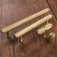 96mm/128mm Gold Knurled Brass Knurled cabinet handles and knobs Solid Brass Kitchen Drawer Pulls Bedroom T Bar Cabinet Hardware 2024 - buy cheap