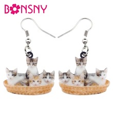 Bonsny Acrylic Cute Litter Of Cats Kitten Earrings Dangle Drop Big Cartoon Animal Jewelry For Women Girls Teens Wholesale Gift 2024 - buy cheap