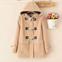 Duffle Coat Long Turn Down Horn Button hooded collar long woolen women's jacket college wind winter windproof warm coat women 2024 - buy cheap