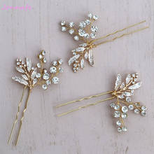 Jonnafe Gold Leaf Hair Pins Bridal Rhinestone Jewelry Wedding Accessories Hair Ornaments Women Headpiece Handmade 2024 - buy cheap