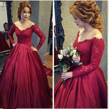 2022 Arabic Burgundy Long Sleeve Evening Dresses Ball Gown Satin Vintage Robe De Soiree Custom Made avondjurk Formal Women Dress 2024 - buy cheap