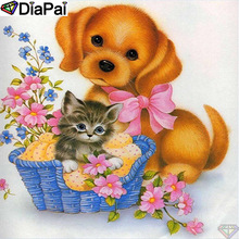 Алмазная 5d-картина DiaPai «сделай сам», 100%, полностью квадратная/круглая вышивка «Кот собака цветок», алмазная вышивка, вышивка крестиком, 3D декор, A23486 2024 - купить недорого