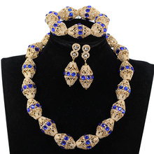 Decorate Royal Blue Rhinestone African Gold Beads Necklace Jewelry Nigeria Wedding Beads Necklace Earrings Bracelet P84-3 2024 - buy cheap