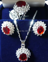 Free Shipping>>>>Charming!14KGP Red Rhinestone necklace Earring ring Sets 2024 - buy cheap