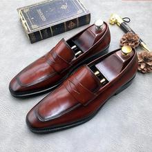 Fashion men Square toe dress formal shoes  slip-on handmade shoes party wedding shoes size 38-44 2024 - buy cheap