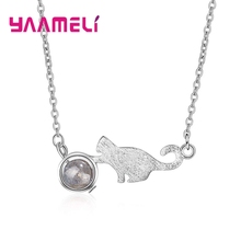 Lovely Design Cat&Ball Pendant Necklace Genuine 925 Sterling Silver Trendy Women Wedding Engagement Jewelry Necklace 2024 - buy cheap