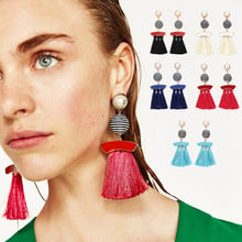 HOCOLE 2018 Bohemia Pom Ball Tassel Earrings Geometric Long Fringed Cotton Drop Earrings For Women Wedding Jewelry 2024 - buy cheap