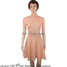Baby Pink Sexy Latex Dress With Half Sleeves High Collar Zipper Back Rubber Bodycon Playsuit LYQ-0067 2024 - buy cheap