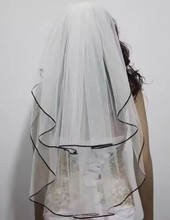 Véu de noiva branco marfim com pente, acessório elegante e simples com faixa preta 2024 - compre barato
