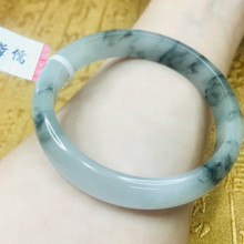 Send A certificate natural Jadeite bracelets Carved ice bottom floating dark blue 54-61mm two-color women's bracelet Jewelry gif 2024 - buy cheap