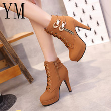 2020 New Autumn Winter Women Boots High Quality Solid Lace-up European Ladies shoes PU Leather Fashion Boots Zip 2024 - buy cheap