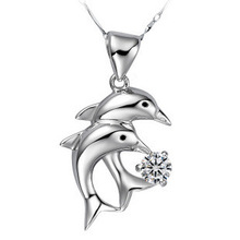 AAA 100% 925 sterling silver necklace dolphin crystal necklace and pendant silver jewelry, free shipping 2024 - buy cheap