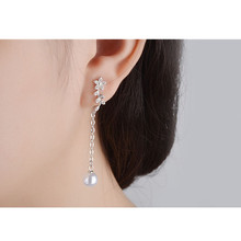 LUKENI-pendientes de plata de ley 925 para niña, accesorios de fiesta, abalorio de hoja de cristal, Pendientes colgantes de perlas para mujer, cumpleaños 2024 - compra barato