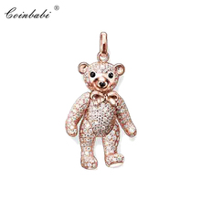 Pendant Teddy Bear Rose Pure Gold Color Size 3.3cm For Women New Trendy Gift Europe Key Chains Jewelry Pendant Fit  Necklace 2024 - buy cheap