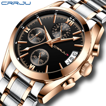 Crrju relógio de pulso de quartzo masculino, relógio de pulso esportivo militar e de aço para homens de marca luxuosa 2024 - compre barato