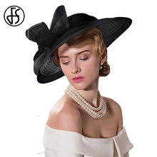 Sombrero elegante para mujer, sombreros para fiesta de té con lazo blanco y negro, sombreros para ceremonia, ala ancha 2024 - compra barato