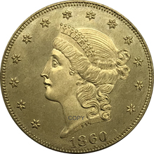 1860 S Estados Unidos 20 dólares Liberty Head doble águila Moneda de Oro latón coleccionables copia moneda 2024 - compra barato