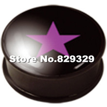 .Hot sale 10 sizes 60pcs ear expander epoxy glue ear plug Purple Star on Black single flared flesh tunnel plug UV/acrylic ASF223 2024 - buy cheap