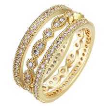 New Arrival Unique Micro white Zircon Pave Setting gold-color Finger Ring for Women Wedding Party Elegant Fashion Jewelry 3pcs 2024 - buy cheap