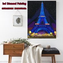 Nova luz led completa broca redonda 5d diy pintura diamante "torre eiffel" 3d bordado ponto cruz mosaico decoração presente 30x40cm 2024 - compre barato