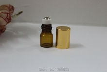 1ML Amber Glass Bottles with gold lid, Glass Bottle with Metal Roller Ball, Glass Roll on Bottle, Brown Glass Bottle, 100pcs/Lot 2024 - buy cheap