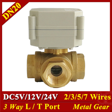 3/4'' 3 way horizontal type Motorized ball valve DN20 Brass electric ball Valve DC24V DC12V DC5V for Water Automatic Control 2024 - buy cheap