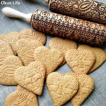 2019 Mais Novo de Natal Pin Embossing Rolamento Biscoitos do Cozimento do Biscoito Fondant Bolo Massa de Macarrão Gravado Rolo Da Rena Do Floco De Neve 2024 - compre barato