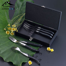 Laguiole-tenedores de acero inoxidable con mango de madera negra, juego de mesa, cubiertos de cocina, vajilla de 8,7 '', 6 uds. 2024 - compra barato