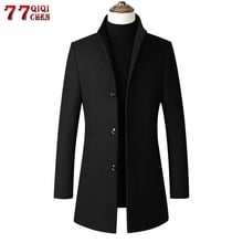 Abrigo de lana informal para hombre, chaquetas ajustadas de un solo pecho, prendas de vestir largas, abrigos de lana, gabardina, abrigo de Palto, Otoño e Invierno 2024 - compra barato